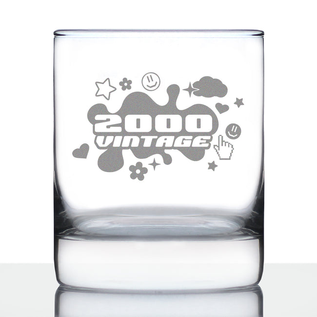 Vintage 2000 - Fun 26th Birthday Whiskey Rocks Glass Gifts for Men & Women Turning 26 - 10.25 Oz Whisky Tumbler Glasses