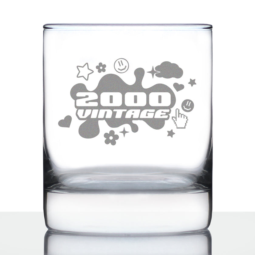 Vintage 2000 - Fun 26th Birthday Whiskey Rocks Glass Gifts for Men & Women Turning 26 - 10.25 Oz Whisky Tumbler Glasses