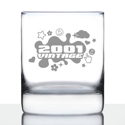 Vintage 2001 - Fun 25th Birthday Whiskey Rocks Glass Gifts for Men & Women Turning 25 - 10.25 Oz Whisky Tumbler Glasses