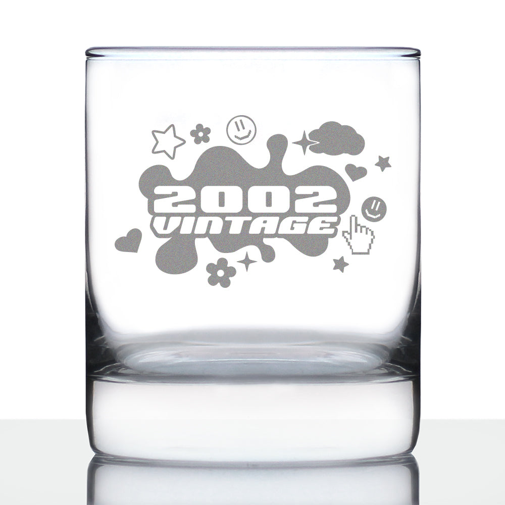 Vintage 2002 - Fun 22nd Birthday Whiskey Rocks Glass Gifts for Men &amp; Women Turning 22 - Retro Whisky Drinking Tumbler