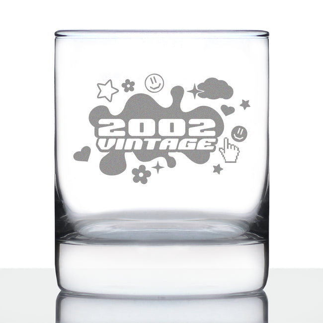 Vintage 2002 - Fun 24th Birthday Whiskey Rocks Glass Gifts for Men & Women Turning 24 - Retro Whisky Drinking Tumbler