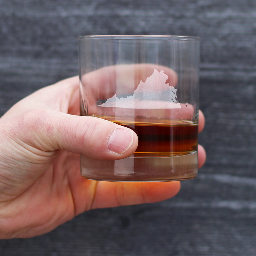 Virginia State Outline Whiskey Rocks Glass - State Themed Drinking Decor and Gifts for Virginian Women & Men - 10.25 Oz Whisky Tumbler Glasses