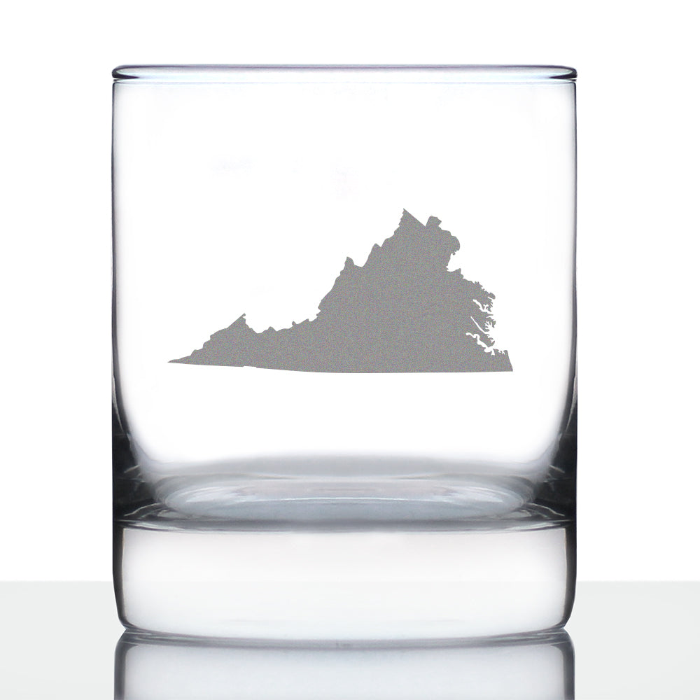 Virginia State Outline Whiskey Rocks Glass - State Themed Drinking Decor and Gifts for Virginian Women & Men - 10.25 Oz Whisky Tumbler Glasses