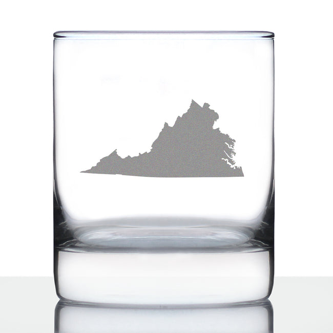 Virginia State Outline Whiskey Rocks Glass - State Themed Drinking Decor and Gifts for Virginian Women & Men - 10.25 Oz Whisky Tumbler Glasses