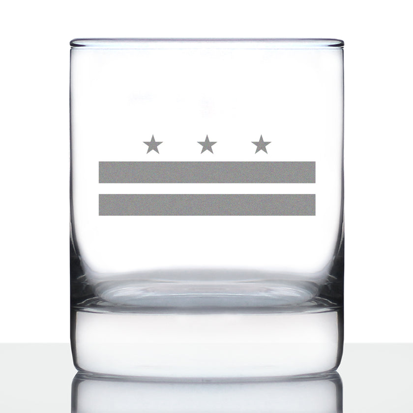 Washington DC Flag Whiskey Rocks Glass - State Themed Drinking Decor and Gifts for Washingtonian Women & Men - 10.25 Oz Whisky Tumbler Glasses