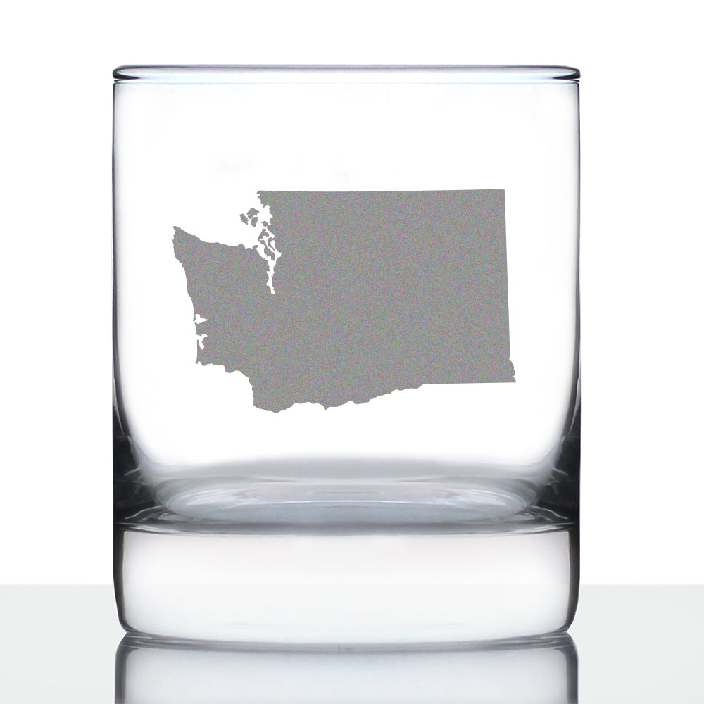 Washington State Outline Whiskey Rocks Glass - State Themed Drinking Decor and Gifts for Washingtonian Women & Men - 10.25 Oz Whisky Tumbler Glasses