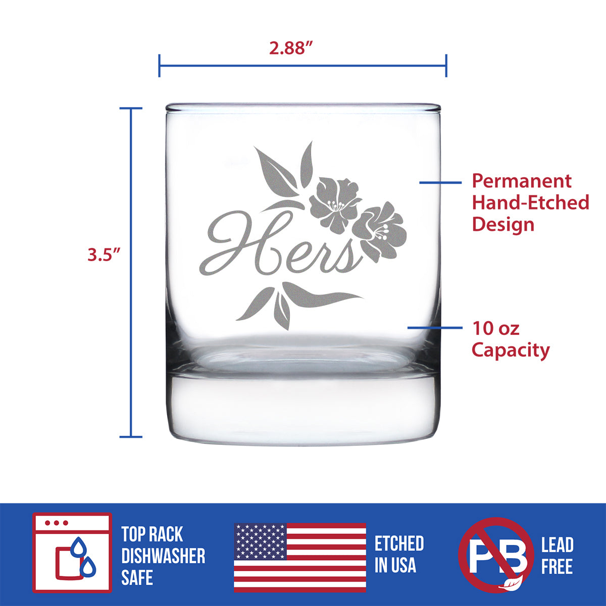 Hers Old Fashioned Rocks Glass - Unique Wedding Gift for Bride - Cute Engraved Wedding Cup Gift