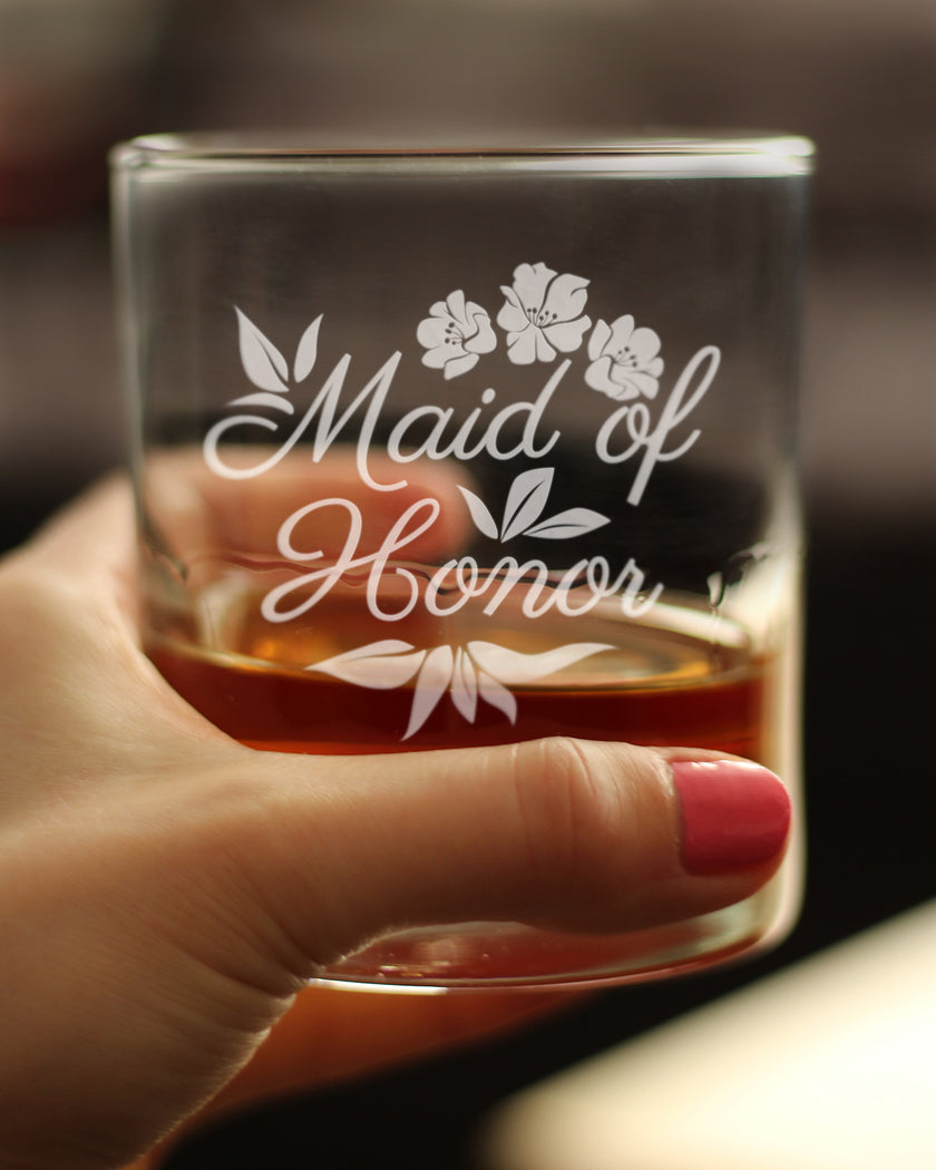 Maid of Honor Old Fashioned Rocks Glass - Maid of Honor Proposal Gifts - Unique Engraved Wedding Cup Gift