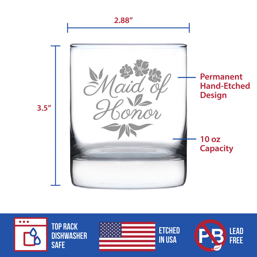 Maid of Honor Old Fashioned Rocks Glass - Maid of Honor Proposal Gifts - Unique Engraved Wedding Cup Gift