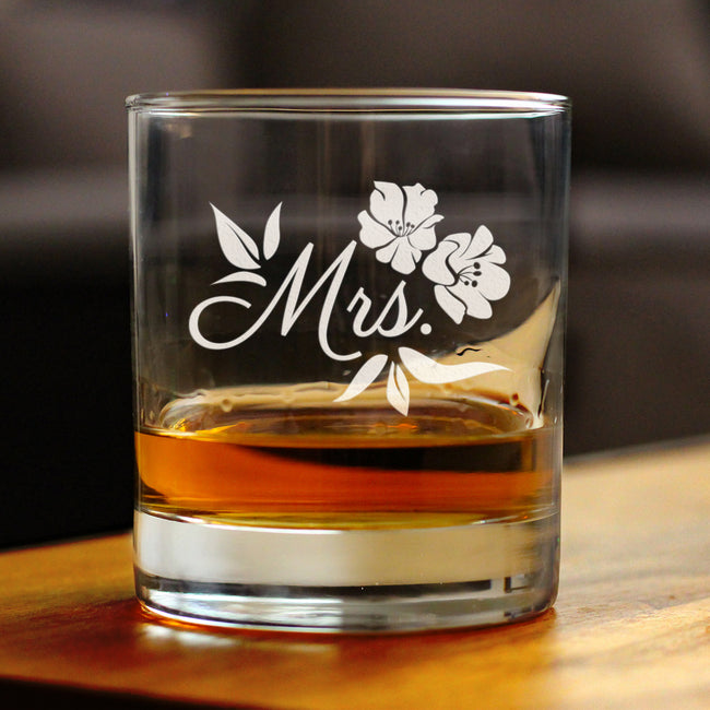 Mrs. Old Fashioned Rocks Glass - Unique Wedding Gift for Bride - Cute Engraved Wedding Cup Gift