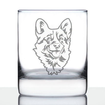 Corgi Face Whiskey Rocks Glass - Unique Dog Themed Decor and Gifts for Moms & Dads of Welsh Corgies - 10.25 Oz