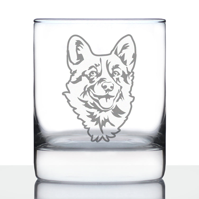 Corgi Face Whiskey Rocks Glass - Unique Dog Themed Decor and Gifts for Moms & Dads of Welsh Corgies - 10.25 Oz