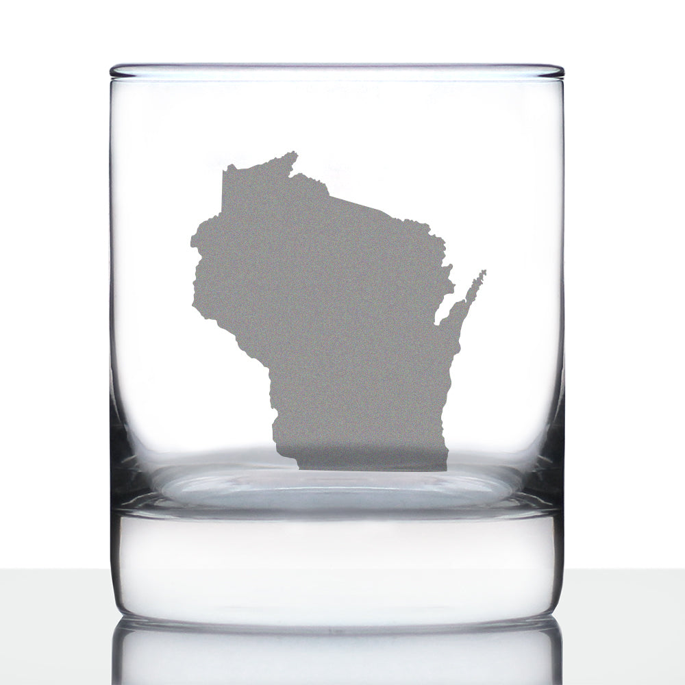 Wisconsin State Outline Whiskey Rocks Glass - State Themed Drinking Decor and Gifts for Wisconsinite Women & Men - 10.25 Oz Whisky Tumbler Glasses