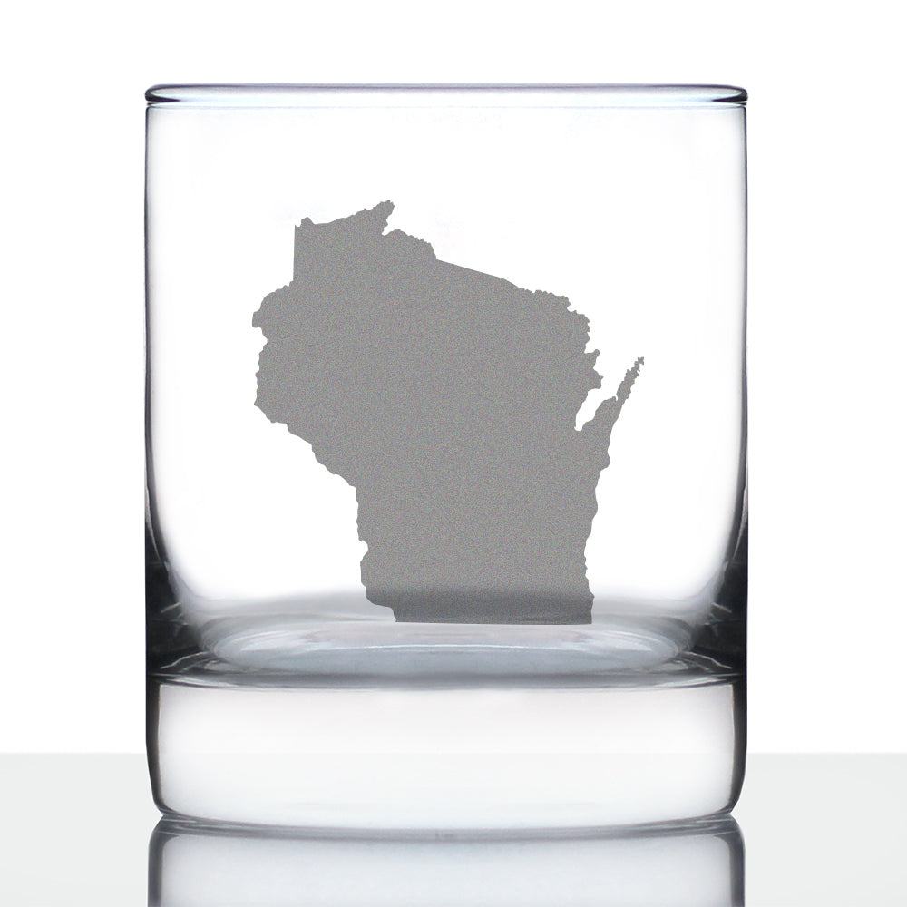 Wisconsin State Outline Whiskey Rocks Glass - State Themed Drinking Decor and Gifts for Wisconsinite Women &amp; Men - 10.25 Oz Whisky Tumbler Glasses