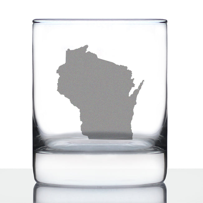 Wisconsin State Outline Whiskey Rocks Glass - State Themed Drinking Decor and Gifts for Wisconsinite Women & Men - 10.25 Oz Whisky Tumbler Glasses