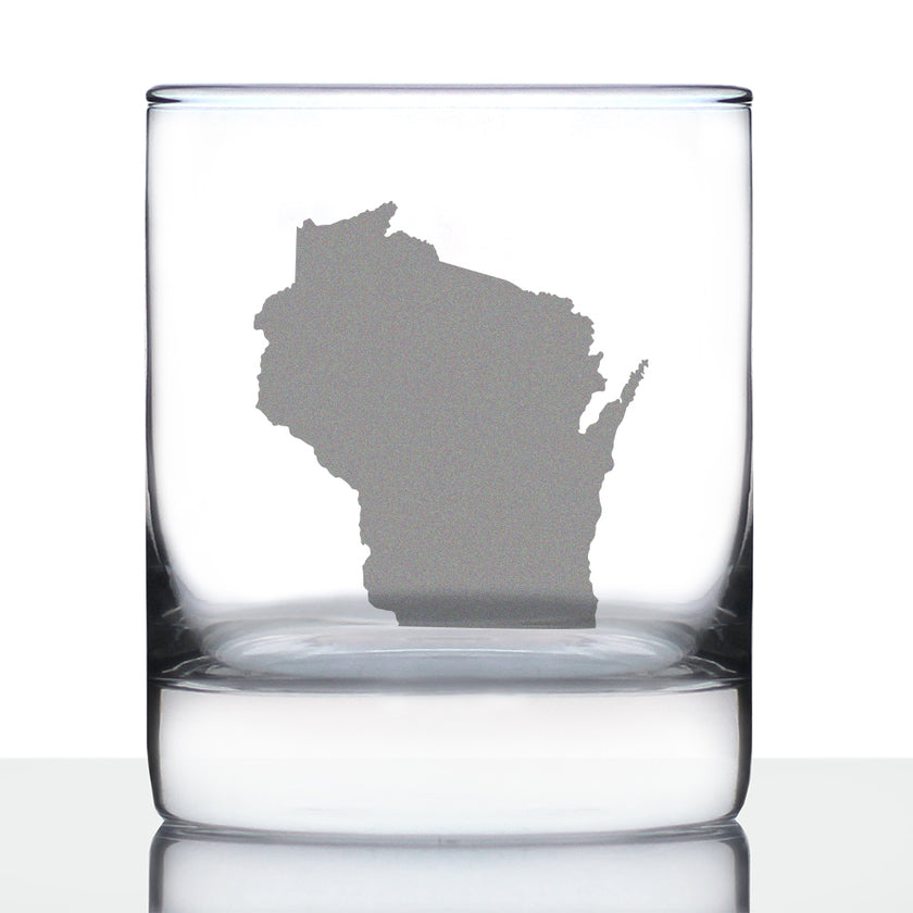 Wisconsin State Outline Whiskey Rocks Glass - State Themed Drinking Decor and Gifts for Wisconsinite Women & Men - 10.25 Oz Whisky Tumbler Glasses