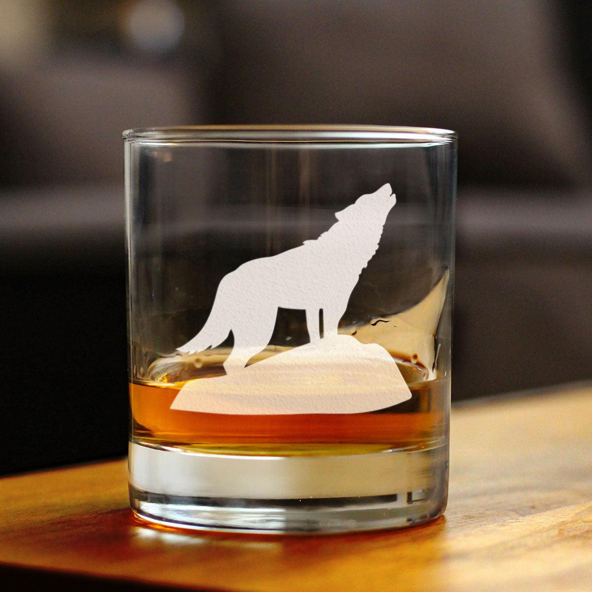 Wolf Whiskey Rocks Glass - Cabin Themed Gifts or Rustic Decor for Men and Women - Fun Whisky Drinking Tumbler - 10.25 oz