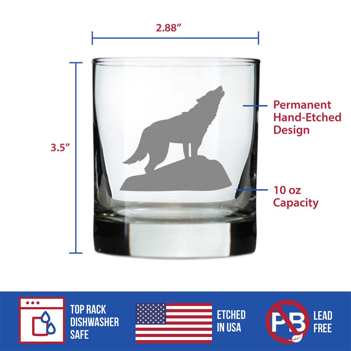Wolf Whiskey Rocks Glass - Cabin Themed Gifts or Rustic Decor for Men and Women - Fun Whisky Drinking Tumbler - 10.25 oz