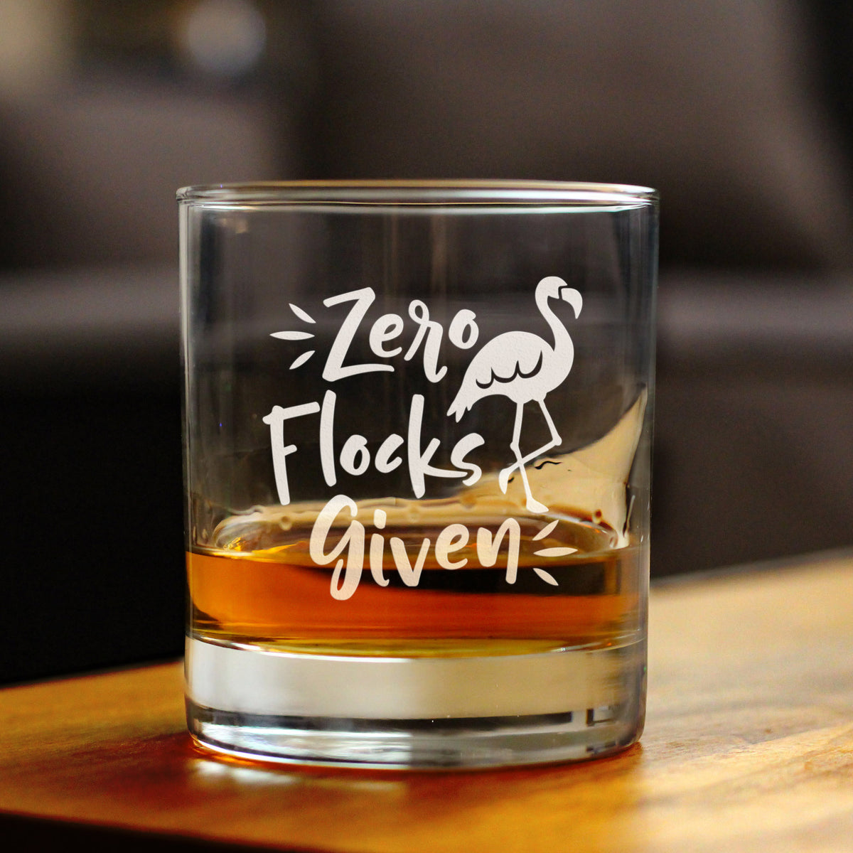 Zero Flocks Given - Funny Flamingo Whiskey Rocks Glass - Bird Gifts for Men &amp; Women - Fun Whisky Tumbler Decor