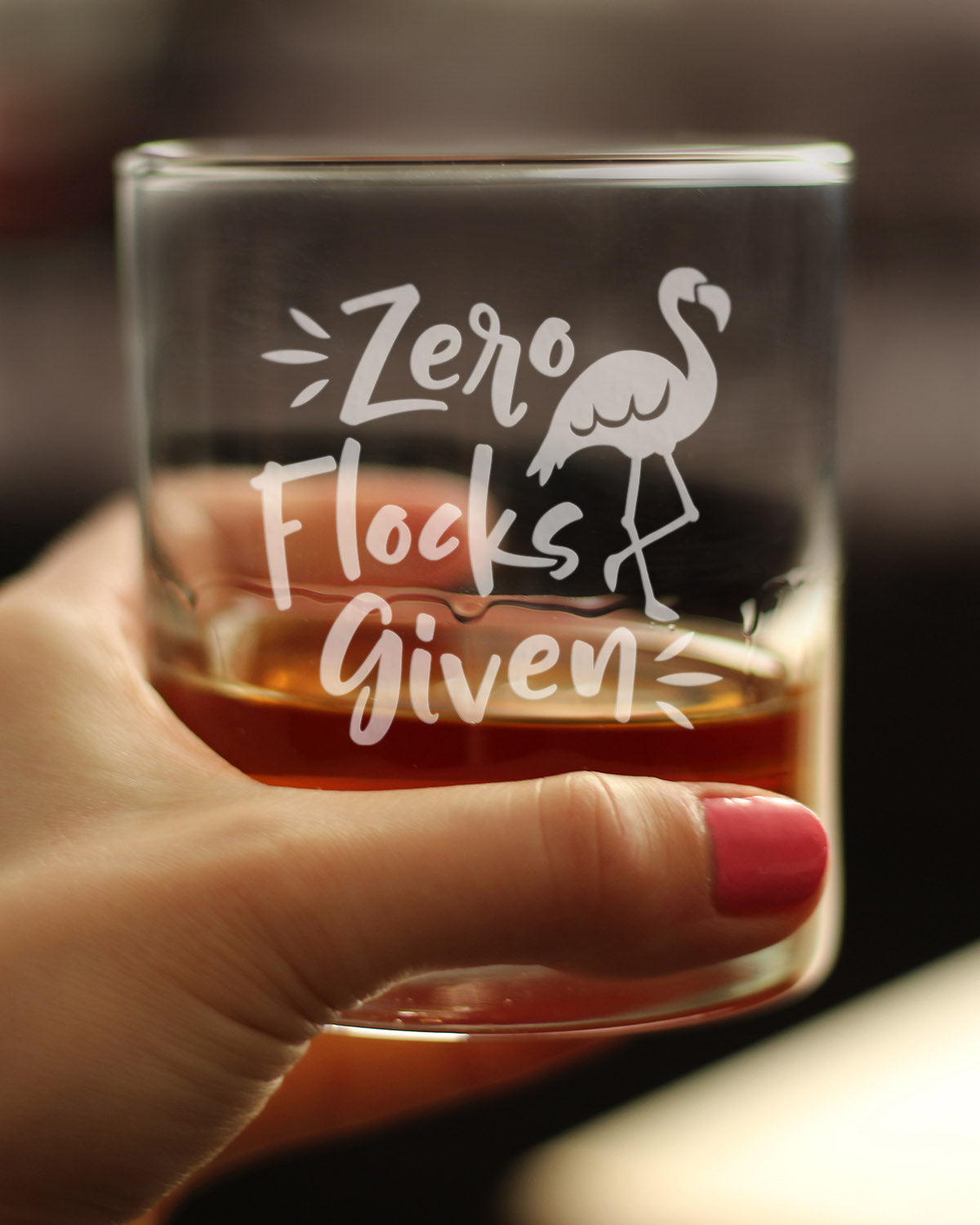 Zero Flocks Given - Funny Flamingo Whiskey Rocks Glass - Bird Gifts for Men &amp; Women - Fun Whisky Tumbler Decor