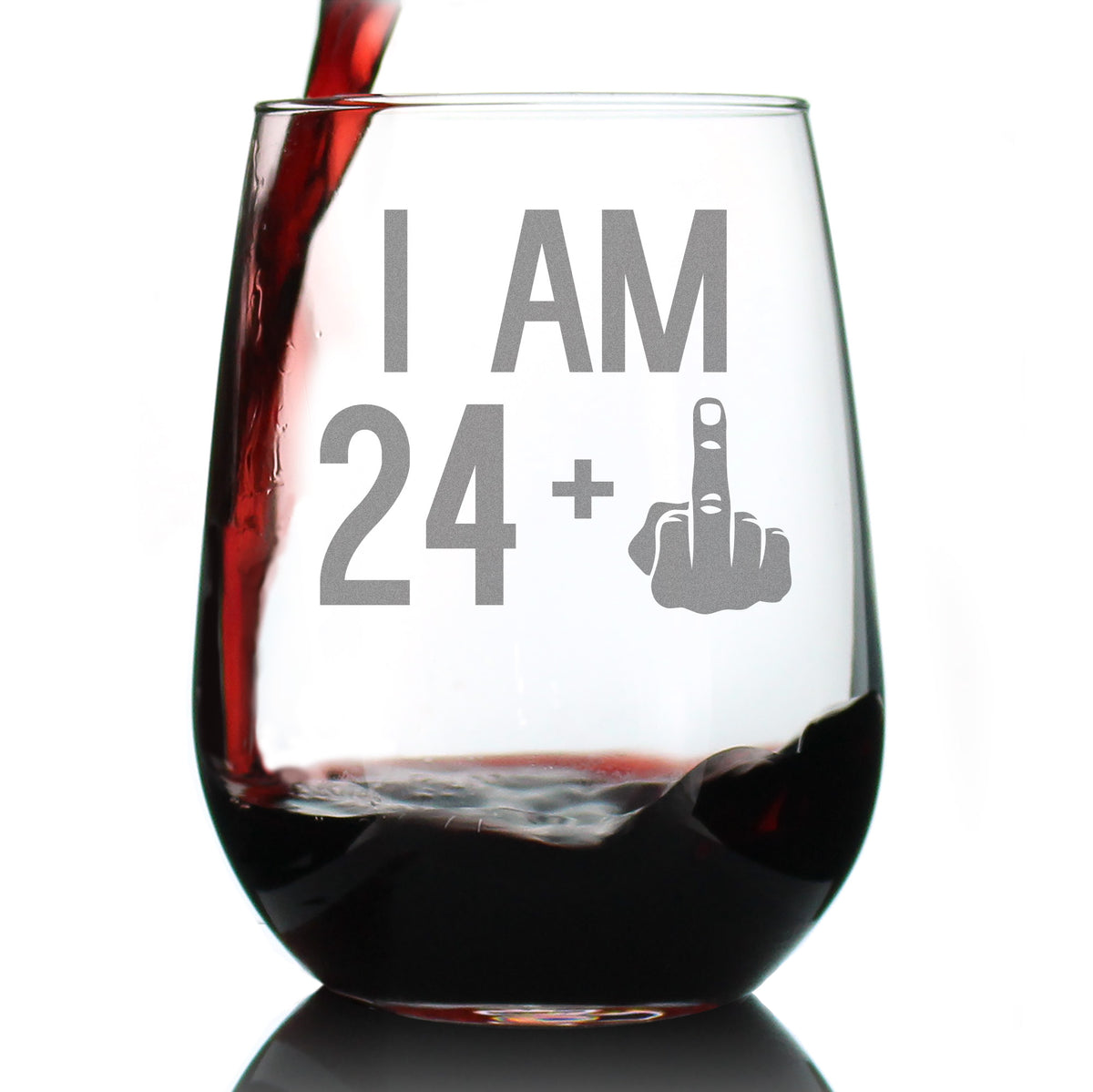 24 + 1 Middle Finger - 25th Birthday Stemless Wine Glass for Women &amp; Men - Cute Funny Wine Gift Idea - Unique Personalized Bday Glasses for Best Friends Turning 25 - Drinking Party Decoration