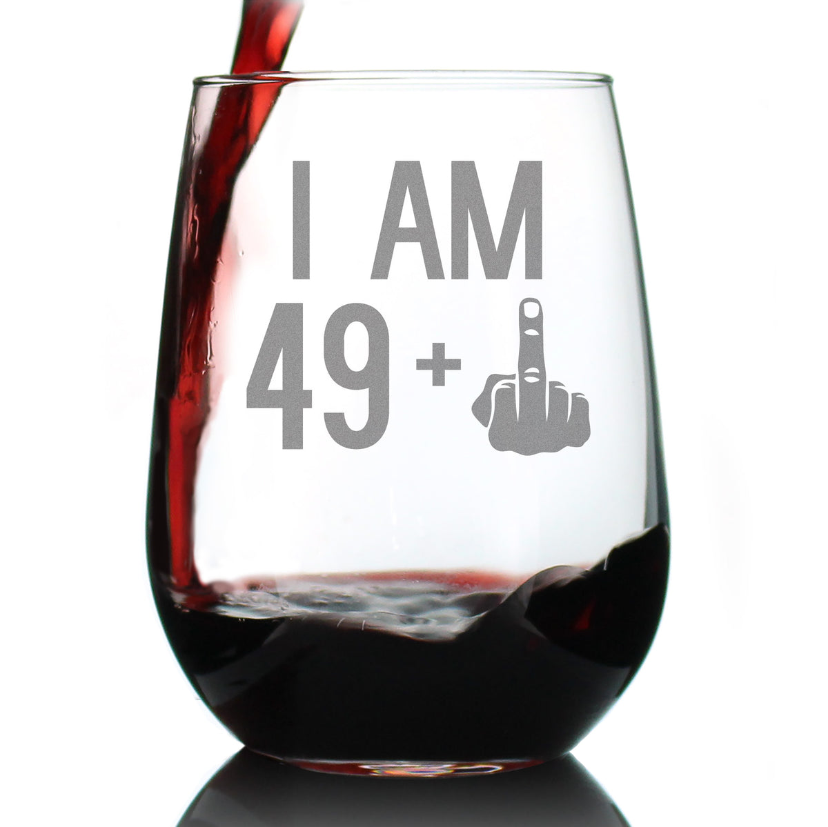 49 + 1 Middle Finger - 50th Birthday Stemless Wine Glass for Women &amp; Men - Cute Funny Wine Gift Idea - Unique Personalized Bday Glasses for Best Friend Turning 50 - Drinking Party Decoration