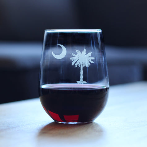 South Carolina Flag Stemless Wine Glass - State Themed Drinking Decor and Gifts for South Carolinian Women & Men - Large 17 Oz Glasses