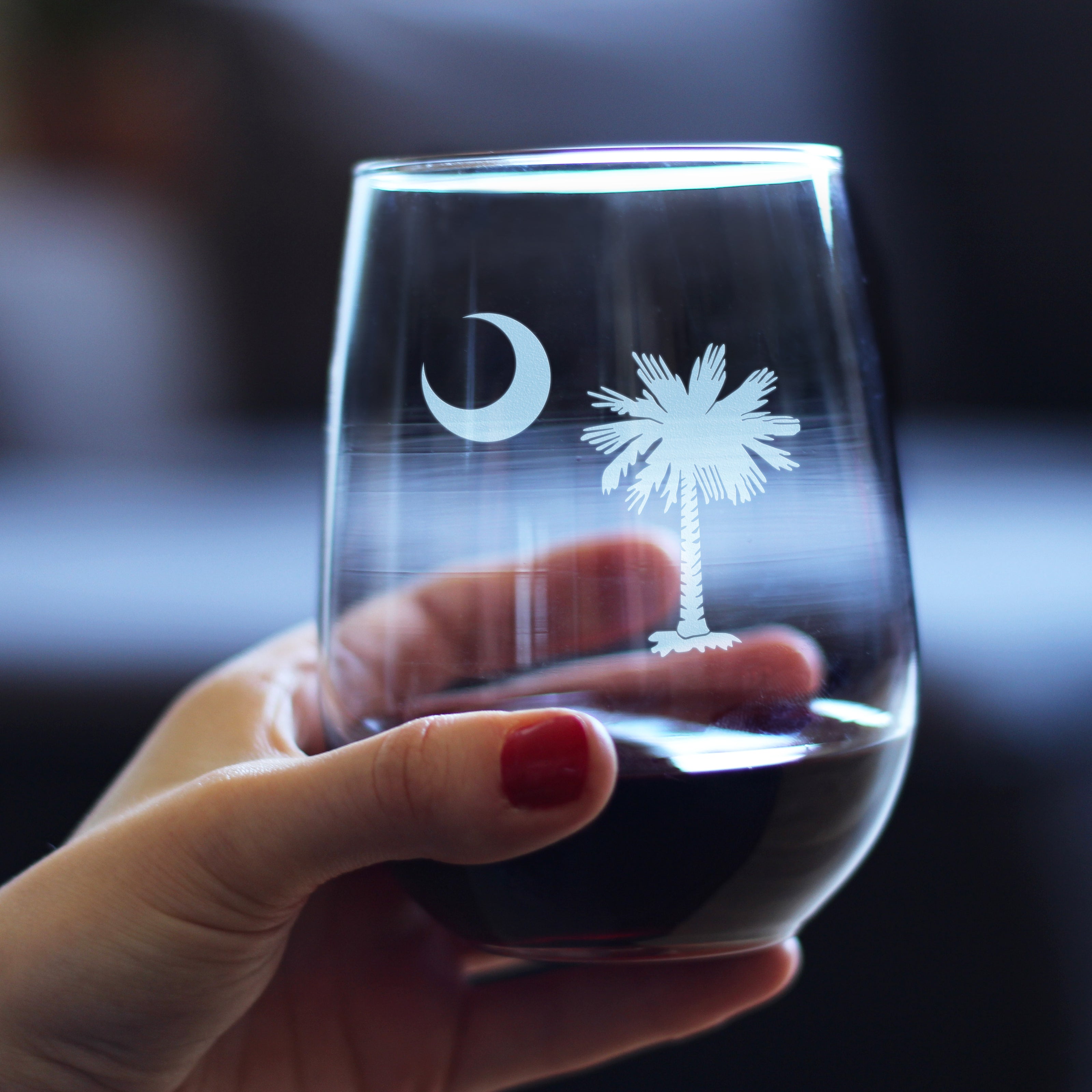 South Carolina Flag Stemless Wine Glass - State Themed Drinking Decor and Gifts for South Carolinian Women & Men - Large 17 Oz Glasses