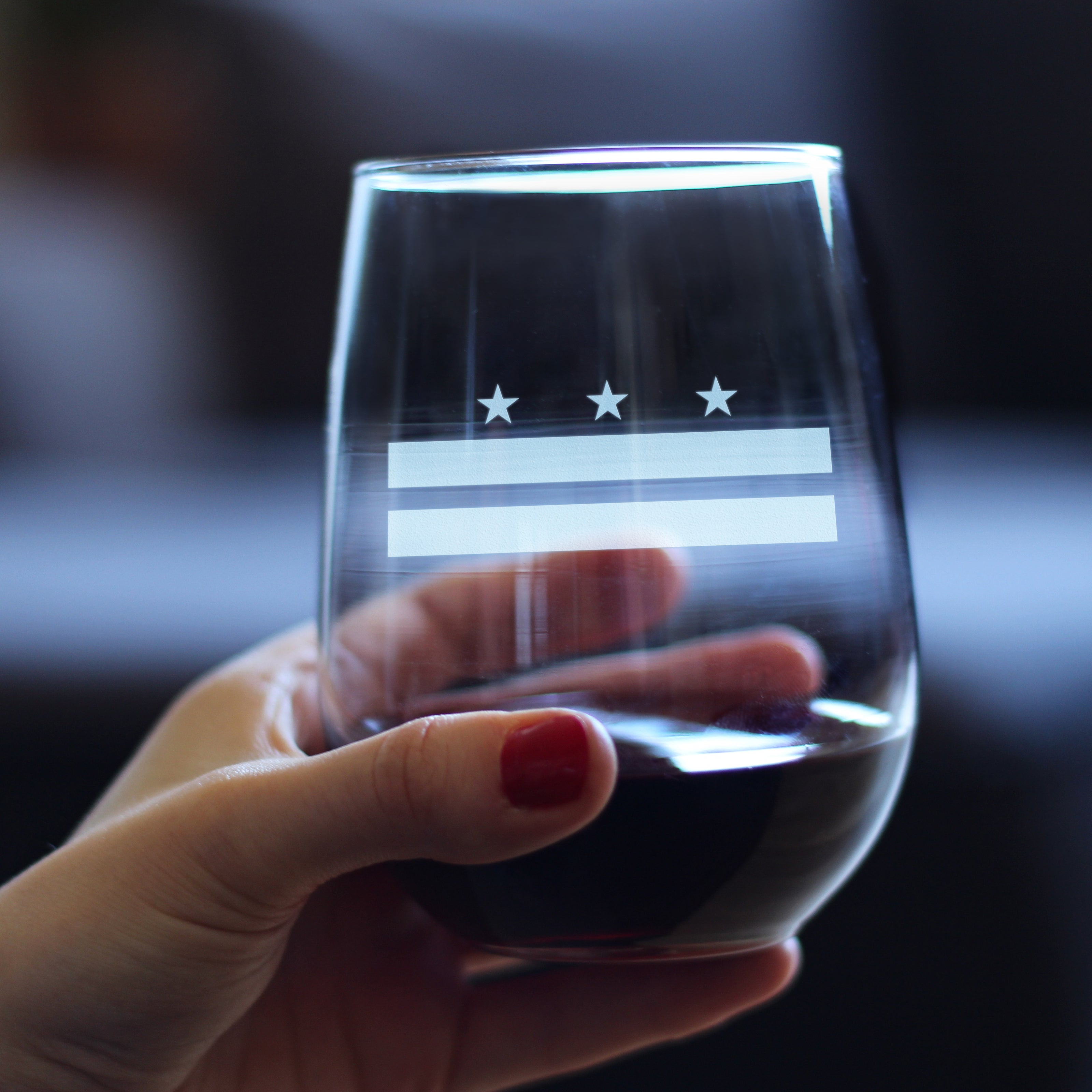 Washington DC Flag Stemless Wine Glass - State Themed Drinking Decor and Gifts for Washingtonian Women & Men - Large 17 Oz Glasses