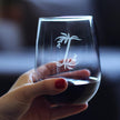 Monogram Floral Letter I - Stemless Wine Glass - Personalized Gifts for Women and Men - Large Engraved 17 Oz Glasses