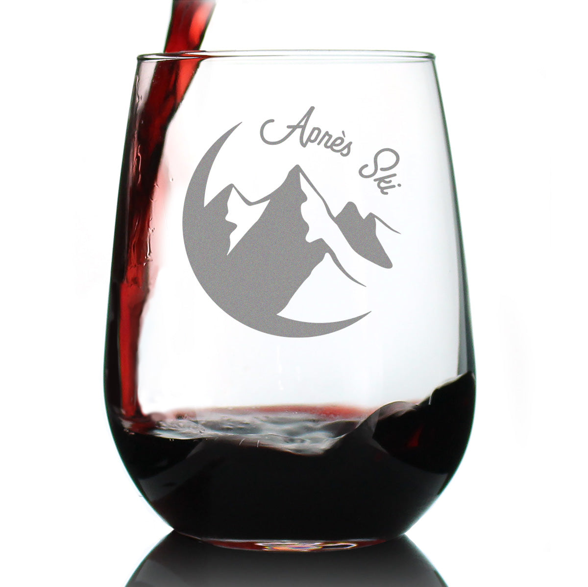 Apres Ski - Stemless Wine Glass - Unique Skiing Themed Decor and Gifts for Mountain Lovers - Large 17 Oz Glasses