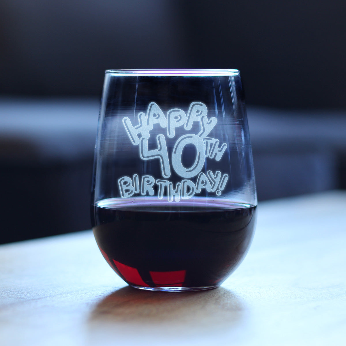 Happy 40th Birthday Balloons - Stemless Wine Glass Gifts for Women &amp; Men Turning 40 - Bday Party Decor - Large Glasses 17 Oz