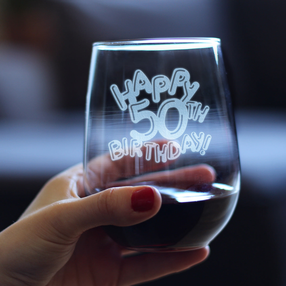 Happy 50th Birthday Balloons - Stemless Wine Glass Gifts for Women &amp; Men Turning 50 - Bday Party Decor - Large Glasses 17 Oz