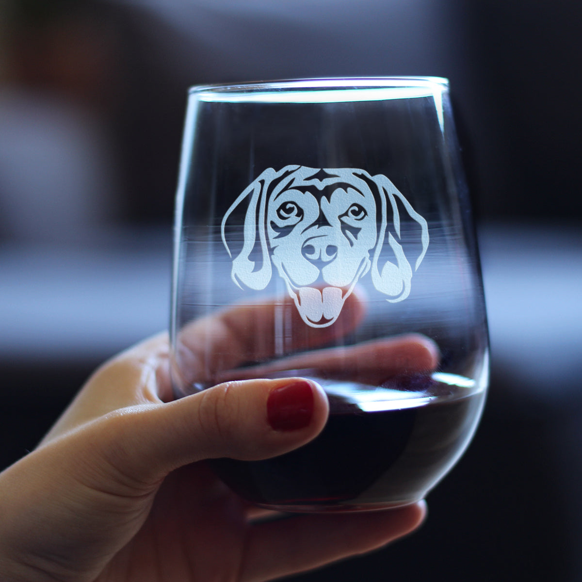 Happy Beagle Stemless Wine Glass - Cute Dog Themed Decor and Gifts for Moms &amp; Dads of Beagles - Large 17 Oz Glasses