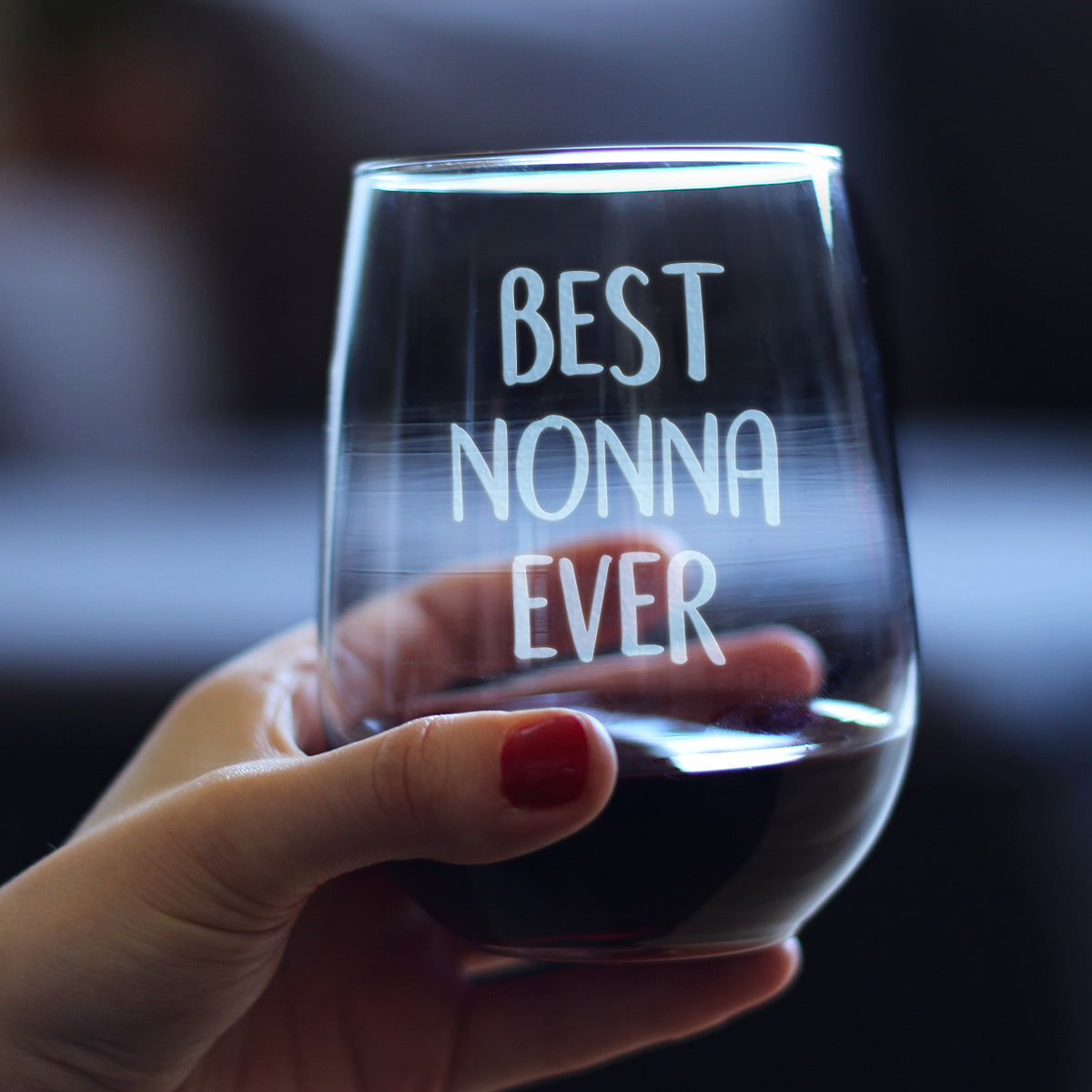 Best Nonna Ever Cute Stemless Wine Glass, Large 17 Ounce Size, Etched Sayings, Mother's Day or Birthday Gift for Grandma