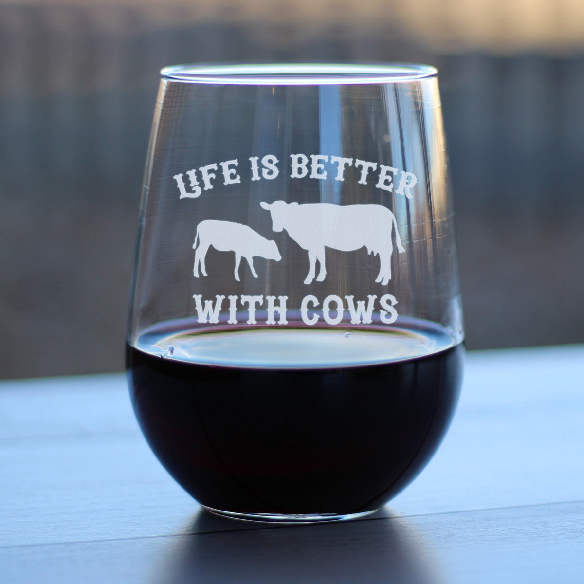 Life Is Better With Cows - Stemless Wine Glass - Funny Cow Gifts and Decor for Men &amp; Women - Large 17 oz Glasses