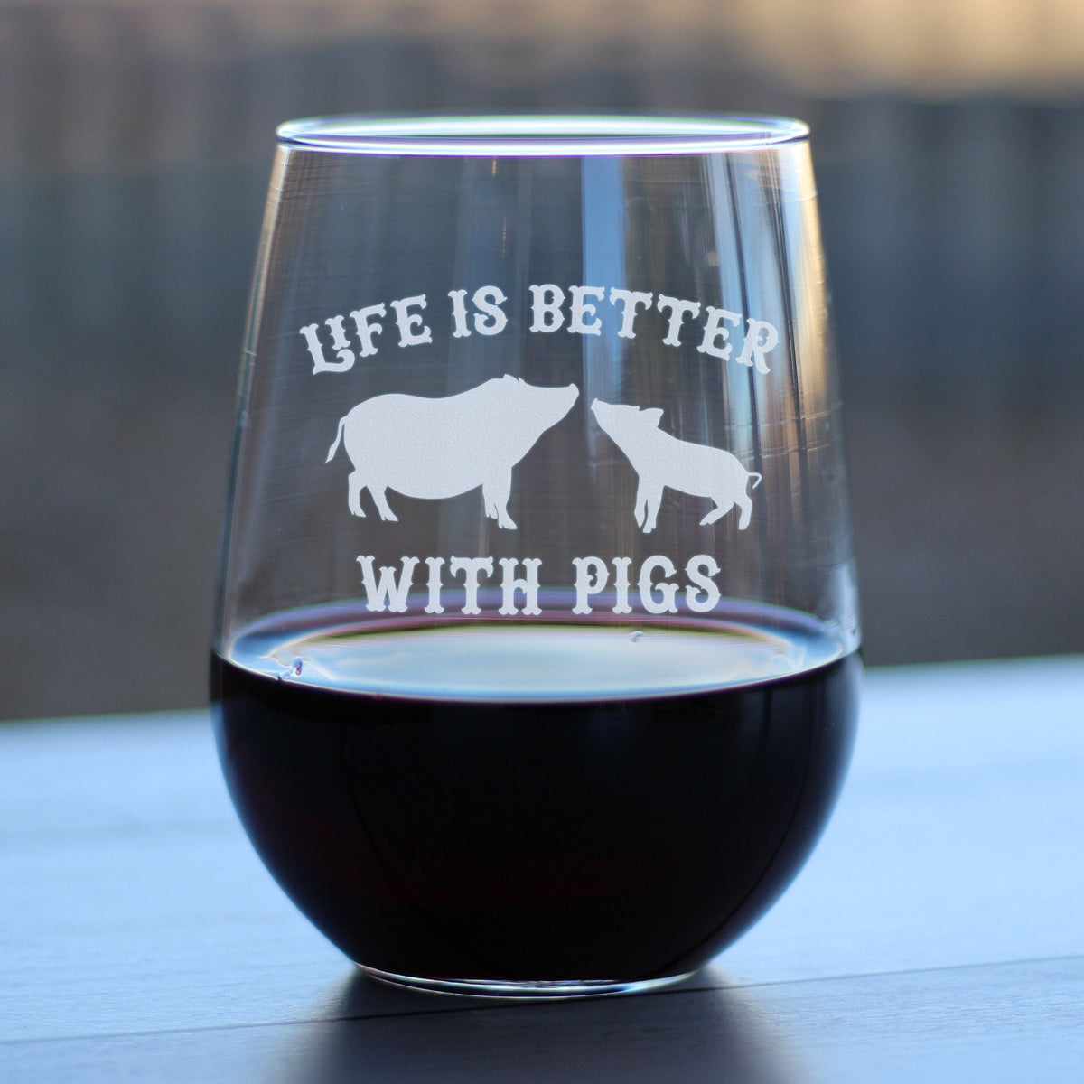Life Is Better With Pigs - Stemless Wine Glass - Funny Pig Gifts and Decor for Men &amp; Women - Large 17 oz Glasses