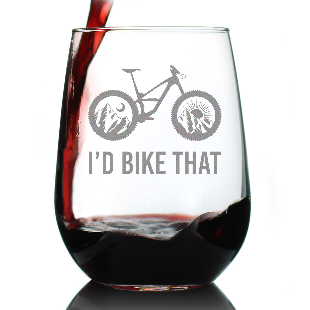 I&#39;d Bike That - Stemless Wine Glass - Bicycle Themed Decor and Gifts for Outdoor Lovers - Large 17 Oz Glasses