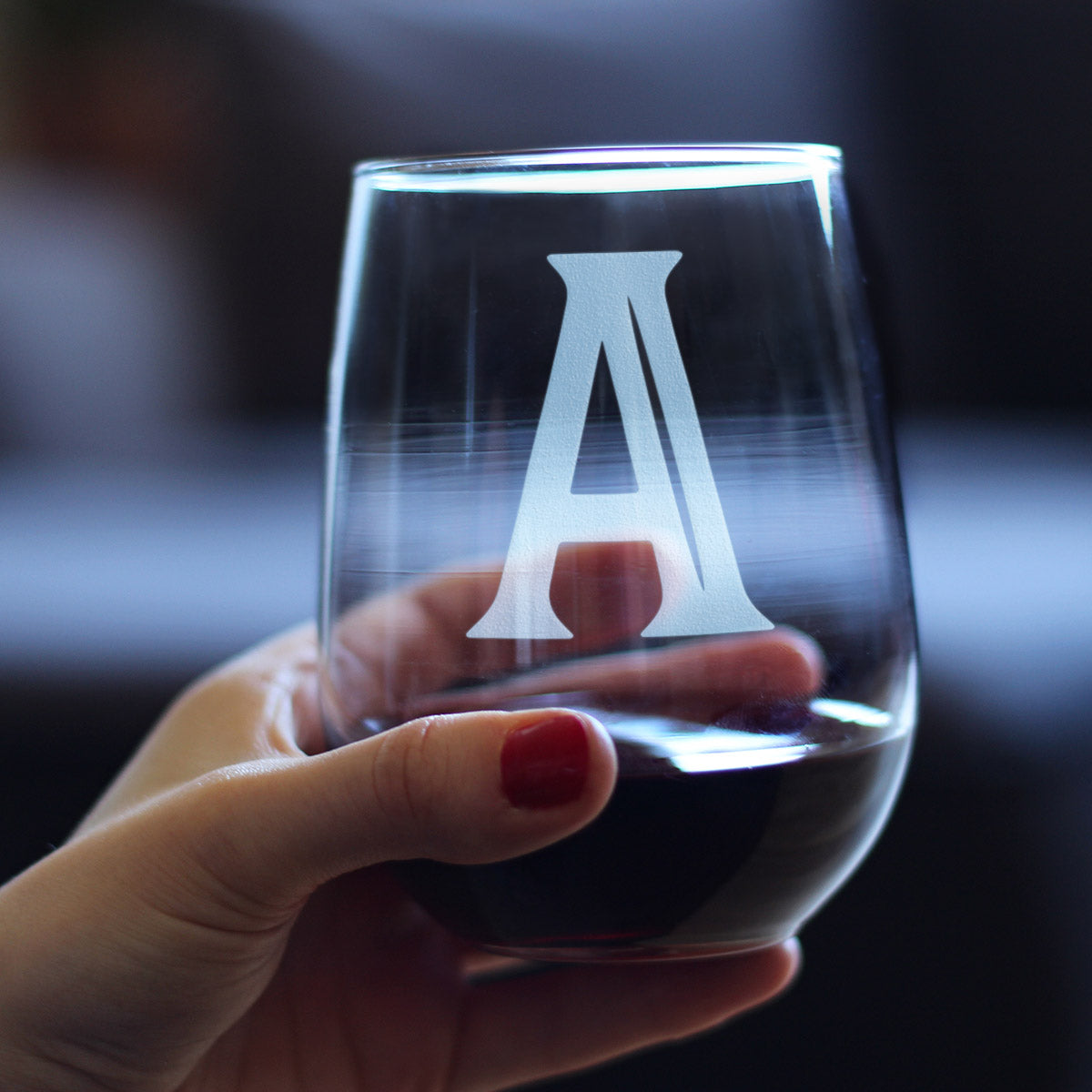 Monogram Bold Letter A - Stemless Wine Glass - Personalized Gifts for Women and Men - Large Engraved Glasses