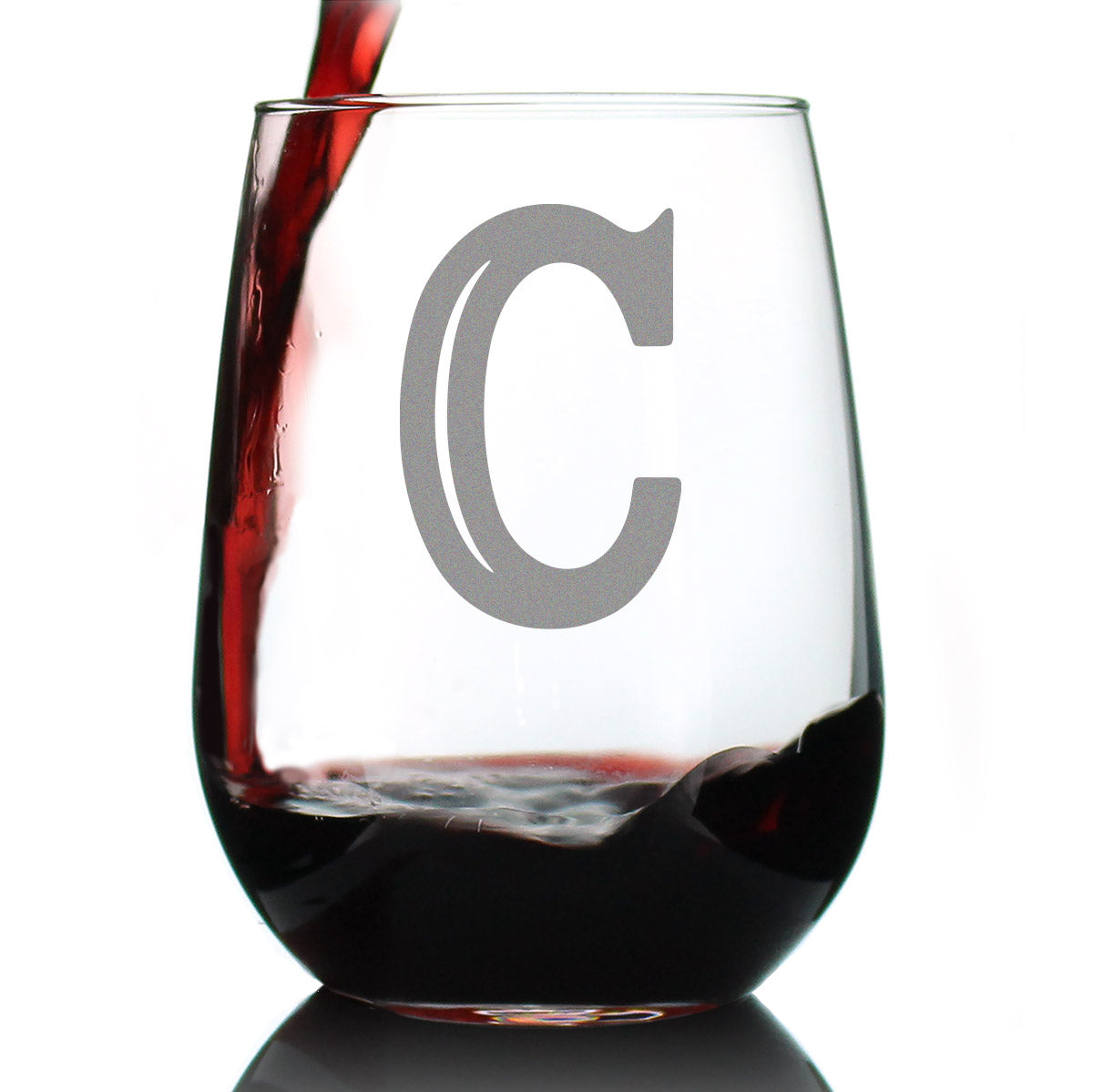 Monogram Bold Letter C - Stemless Wine Glass - Personalized Gifts for Women and Men - Large Engraved Glasses