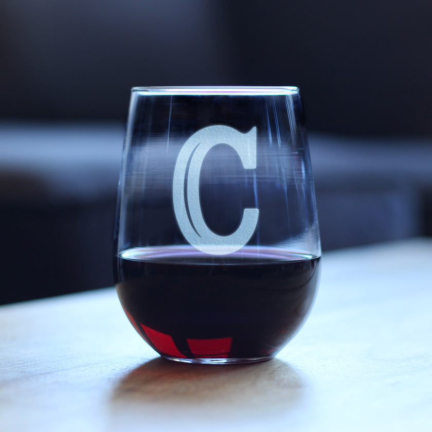 Monogram Bold Letter C - Stemless Wine Glass - Personalized Gifts for Women and Men - Large Engraved Glasses