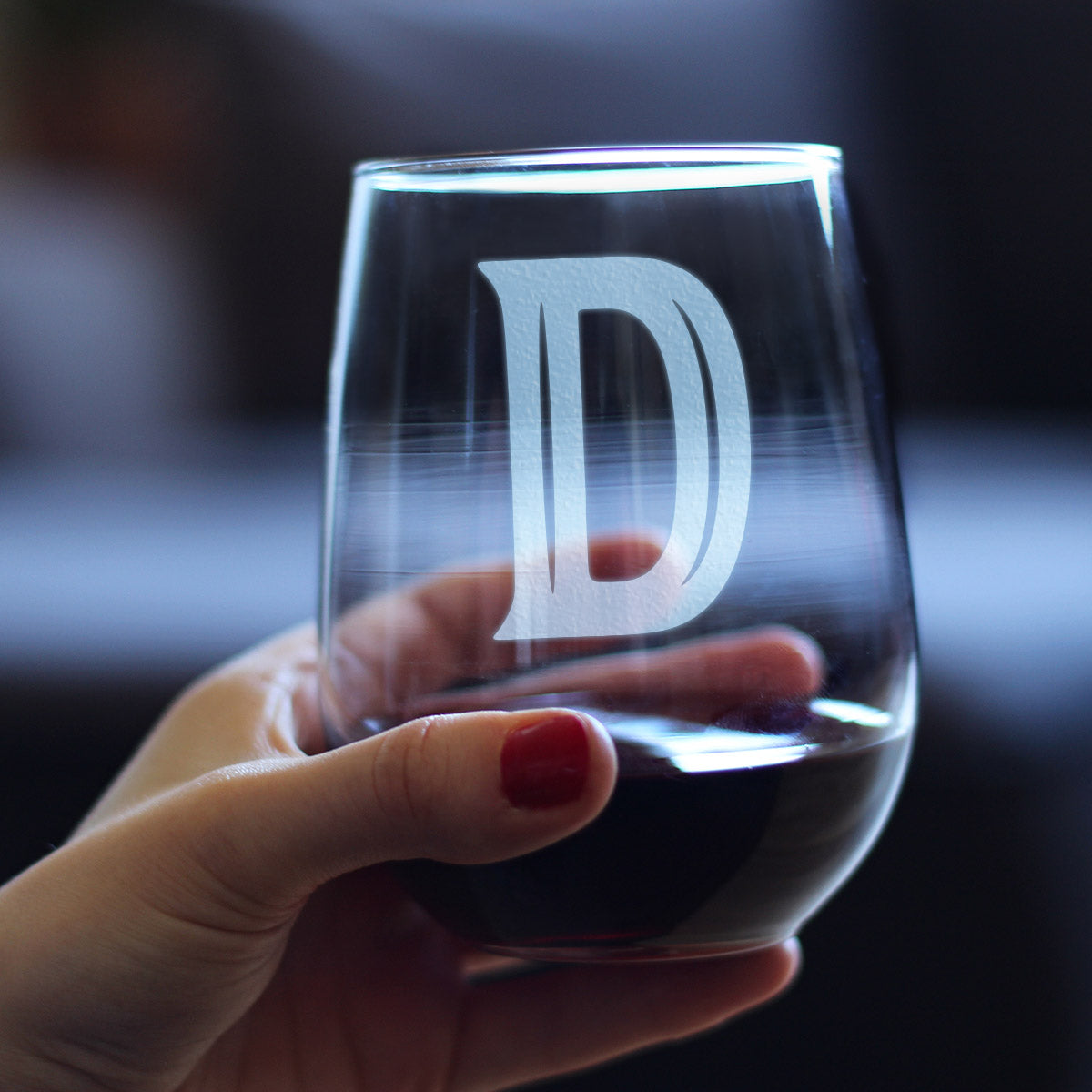 Monogram Bold Letter D - Stemless Wine Glass - Personalized Gifts for Women and Men - Large Engraved Glasses