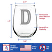 Monogram Bold Letter D - Stemless Wine Glass - Personalized Gifts for Women and Men - Large Engraved Glasses