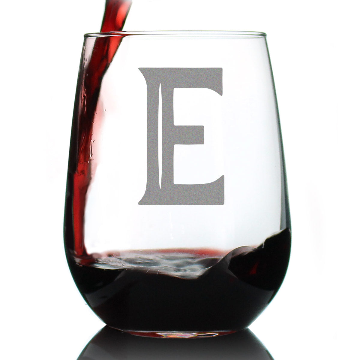 Monogram Bold Letter E - Stemless Wine Glass - Personalized Gifts for Women and Men - Large Engraved Glasses