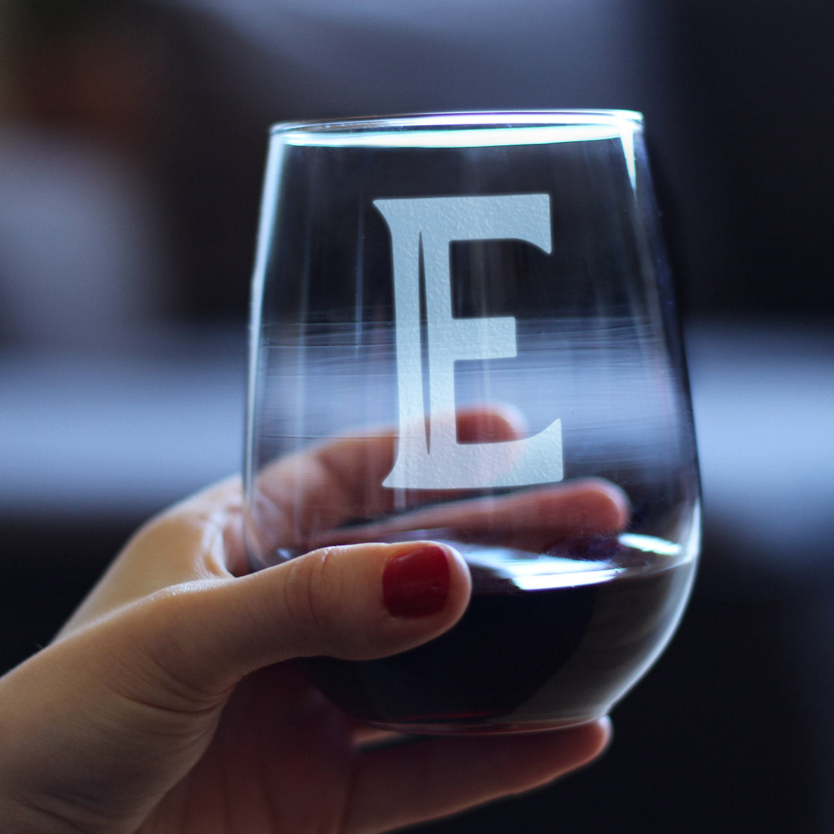 Monogram Bold Letter E - Stemless Wine Glass - Personalized Gifts for Women and Men - Large Engraved Glasses