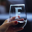Monogram Bold Letter F - Stemless Wine Glass - Personalized Gifts for Women and Men - Large Engraved Glasses