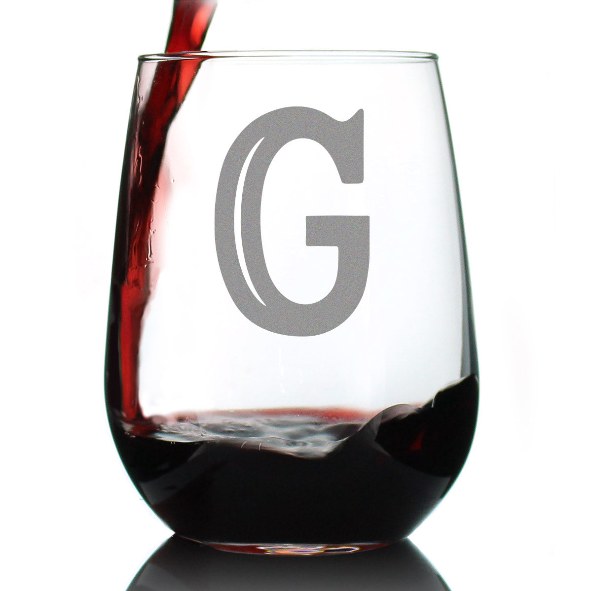 Monogram Bold Letter G - Stemless Wine Glass - Personalized Gifts for Women and Men - Large Engraved Glasses