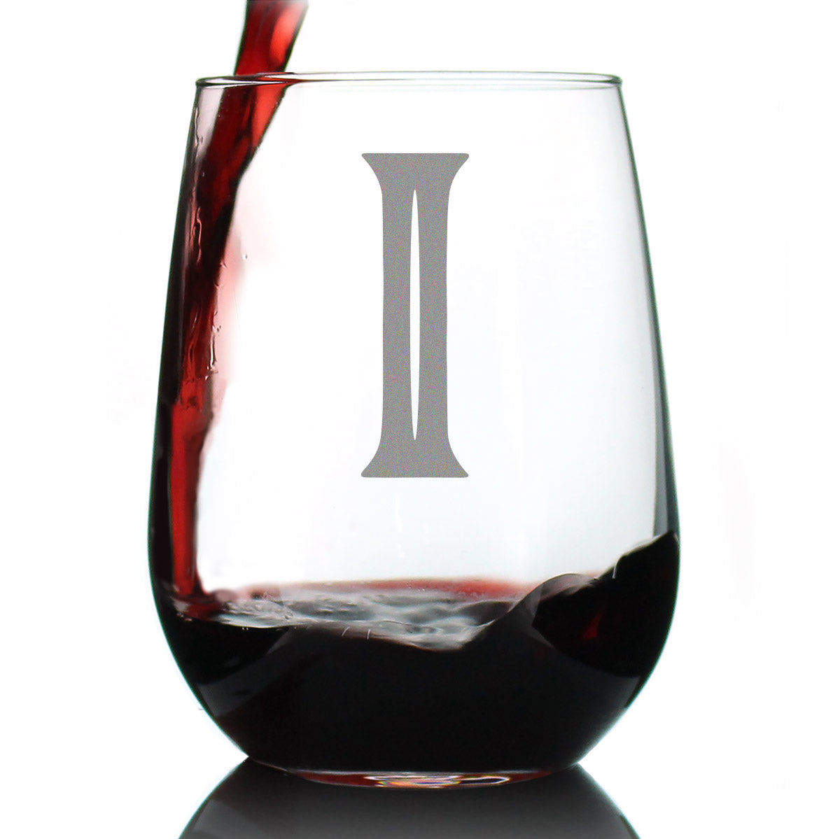 Monogram Bold Letter I - Stemless Wine Glass - Personalized Gifts for Women and Men - Large Engraved Glasses