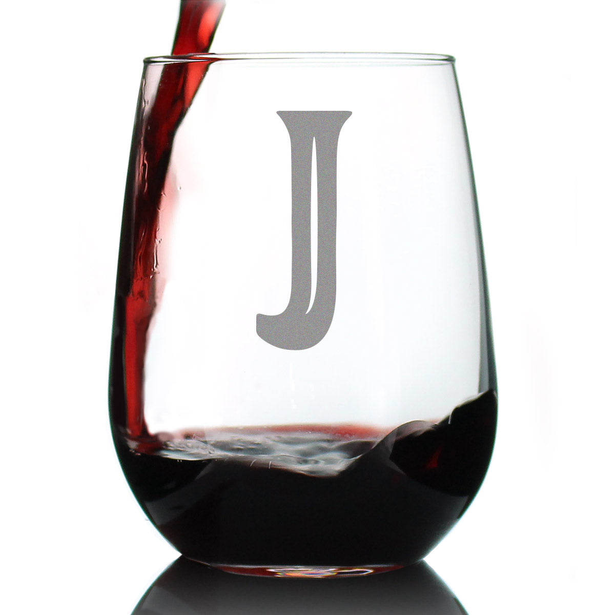 Monogram Bold Letter J - Stemless Wine Glass - Personalized Gifts for Women and Men - Large Engraved Glasses