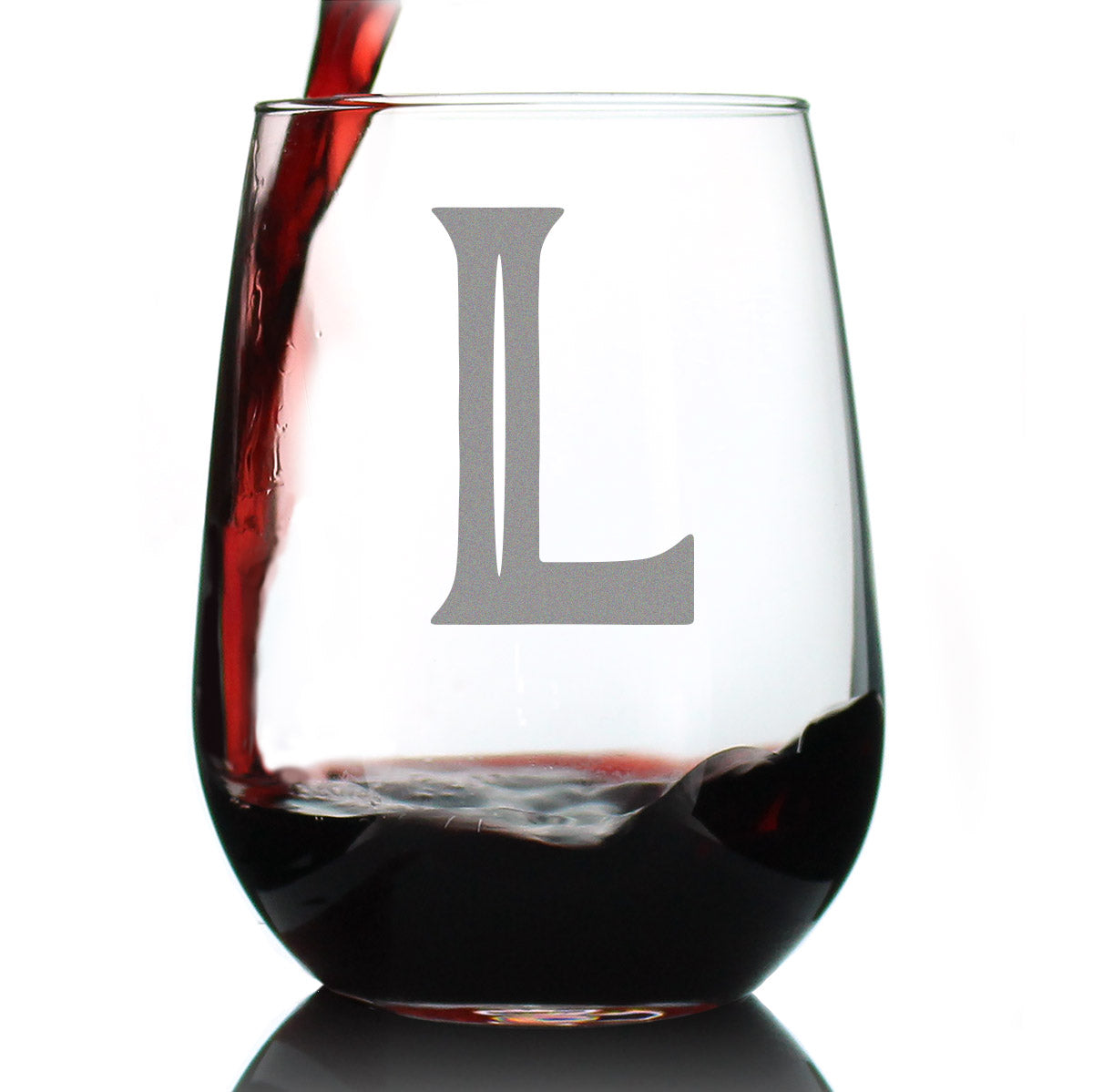 Monogram Bold Letter L - Stemless Wine Glass - Personalized Gifts for Women and Men - Large Engraved Glasses